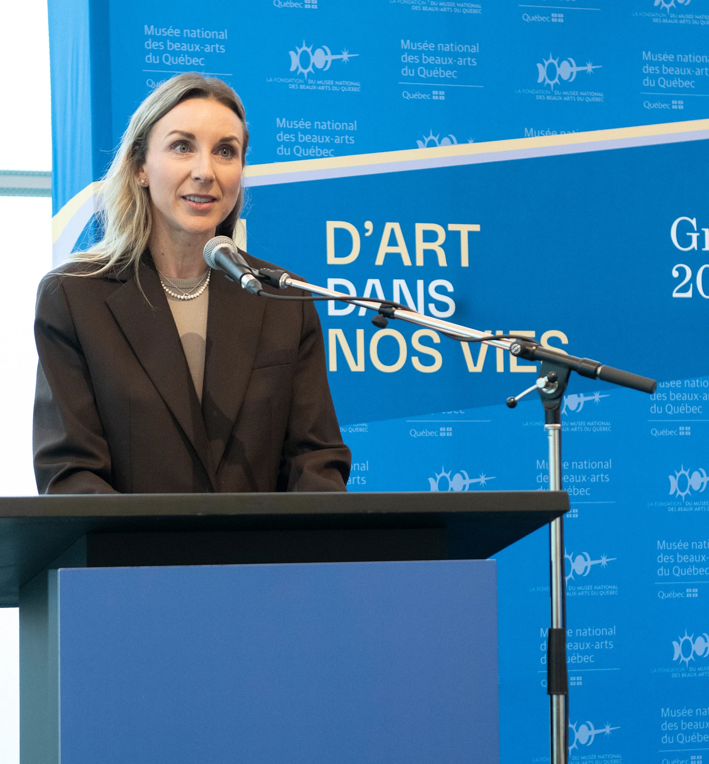 Julie-Ann Vien, présidente de la Fondation du MNBAQ, lors du lancement de la grande campagne