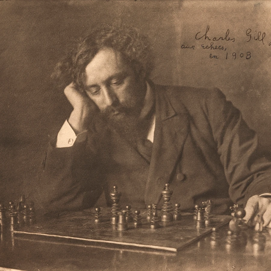 Charles Gill jouant aux echecs en 1908