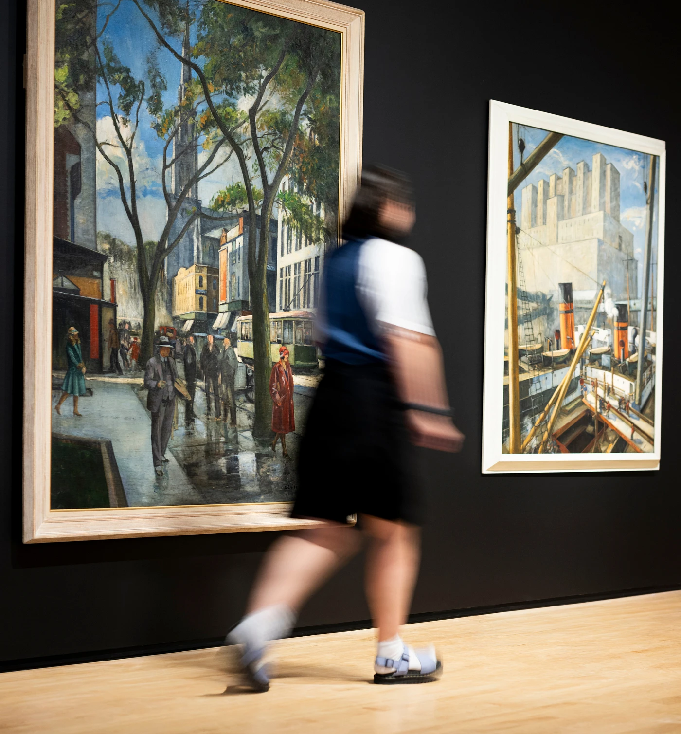 A visitor to the exhibition Challenging. Modern Art in Québec