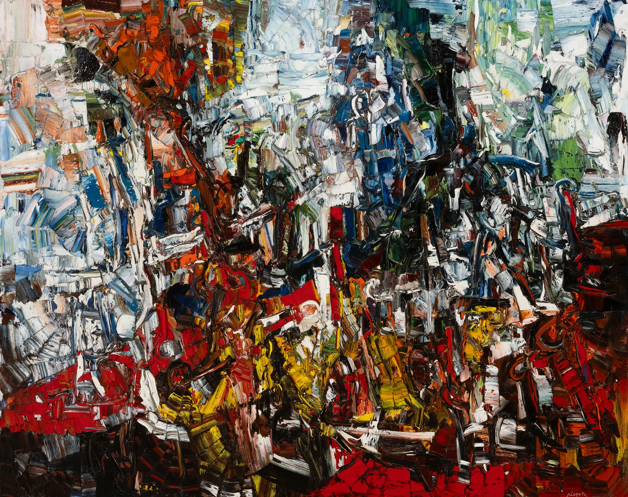 Jean Paul Riopelle, Jardin, 1957. Huile sur toile, 129,7 × 162,5 cm. MNBAQ, don de Michael Audain et Yoshiko Karasawa (2025.64) © Succession Jean Paul Riopelle, CARCC