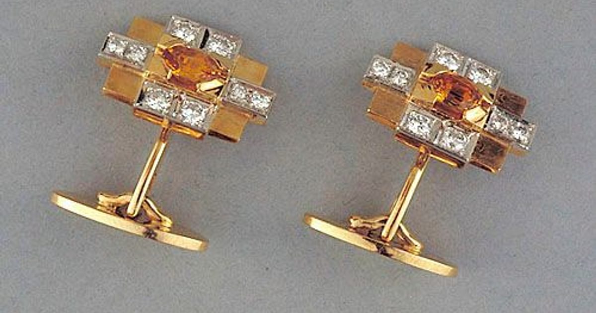 Ensemble Boutons De Manchette Et Clous De Cravate Années 90 - Or 14K Avec Pierre De Lune - Comme Neuf Dans Boîte
